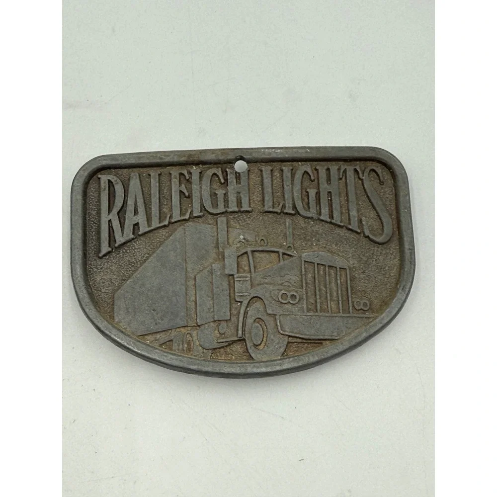 Vintage‎ Raleigh Lights Semi Truck Belt Buckle Promo Cast Metal Silver